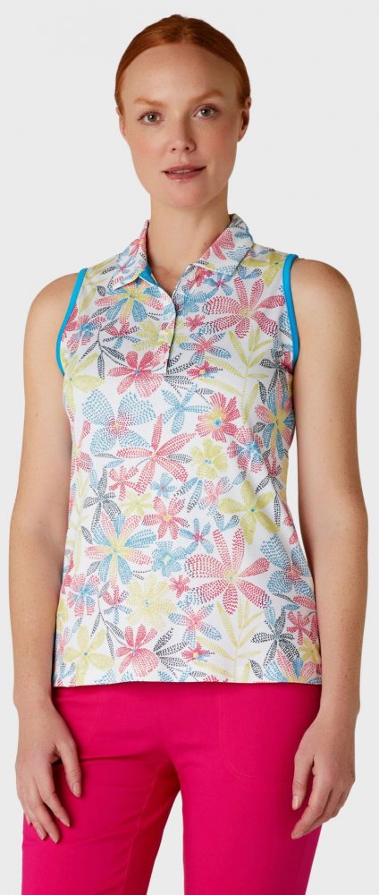 Callaway Chev Floral Sleeveless Polo, Brilliant White, dámské golfové tričko