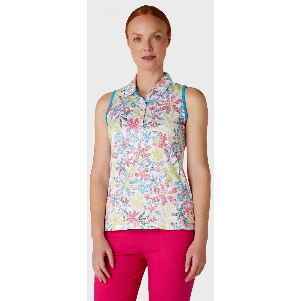 Callaway Chev Floral Sleeveless Polo, Brilliant White, dámské golfové tričko