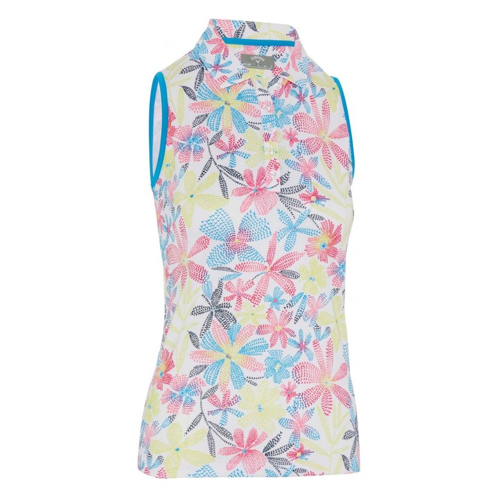 Callaway Chev Floral Sleeveless Polo, Brilliant White, dámské golfové tričko