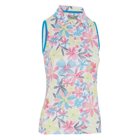 Callaway Chev Floral Sleeveless Polo, Brilliant White, dámské golfové tričko