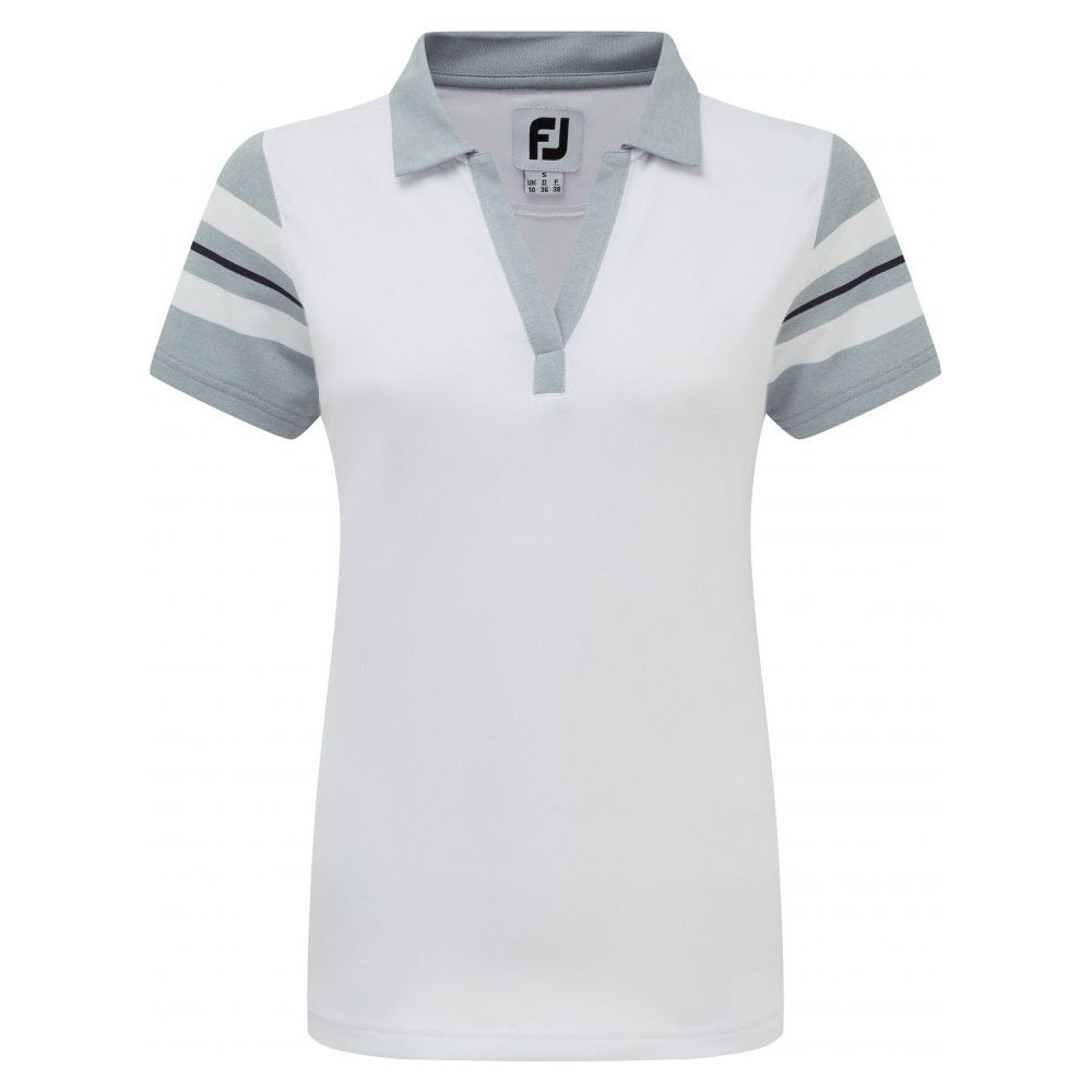 FootJoy Baby Pique Sleeve Stripe, White with Heather Grey, Navy