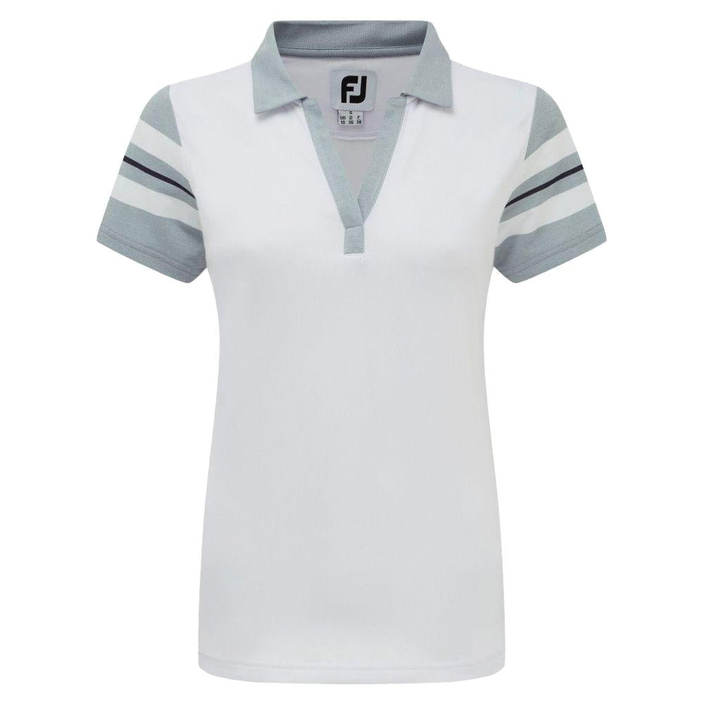 FootJoy Baby Pique Sleeve Stripe, White with Heather Grey, Navy