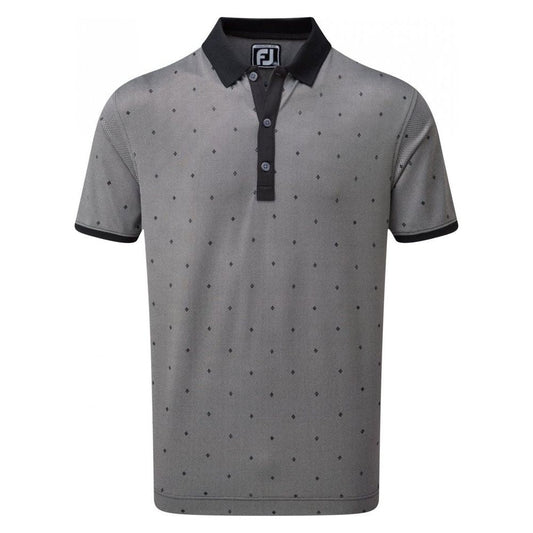 FootJoy Birdseye Argyle Print with Knit Collar, Black, White