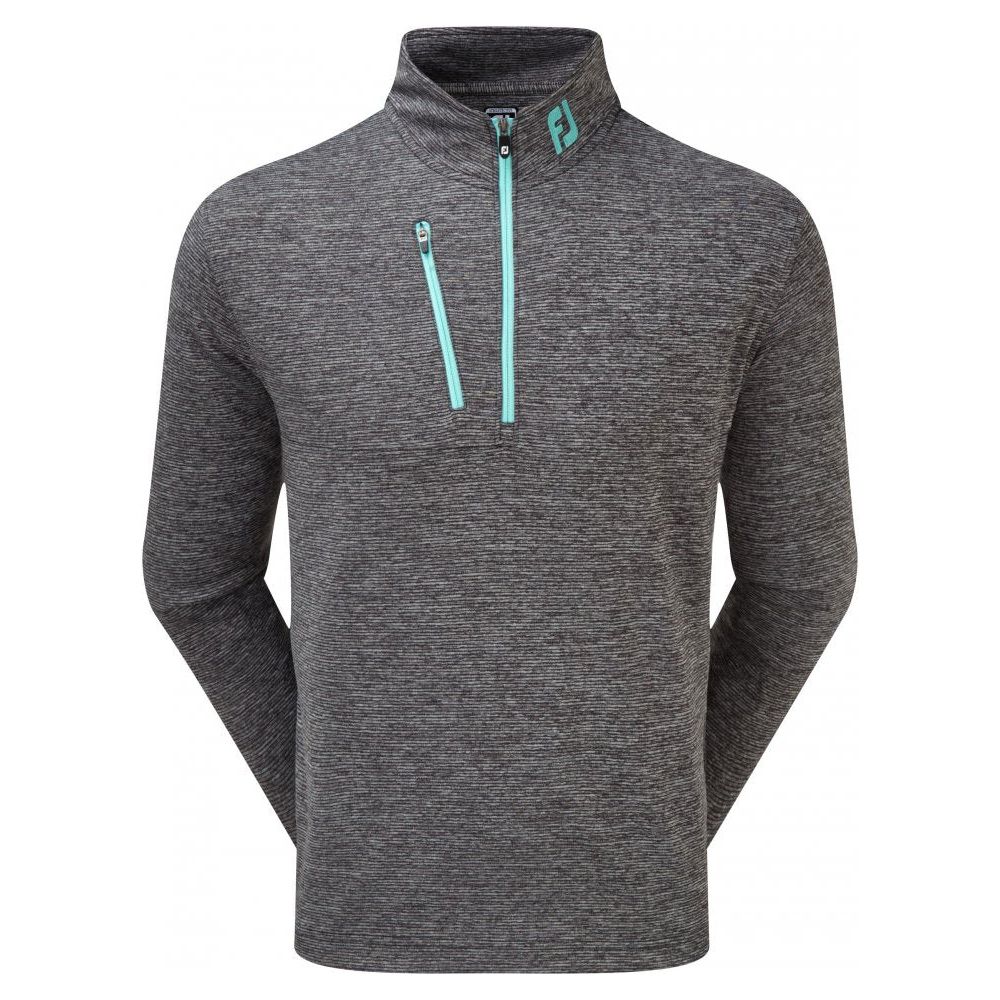 FootJoy Heather Pinstripe Chill-Out Pullover, Black with Aqua