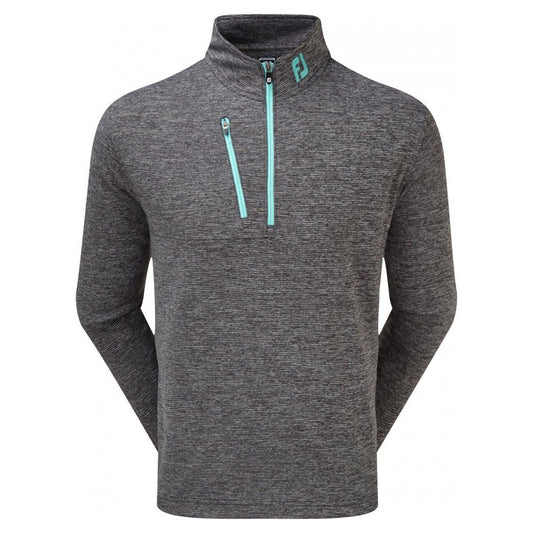 FootJoy Heather Pinstripe Chill-Out Pullover, Black with Aqua