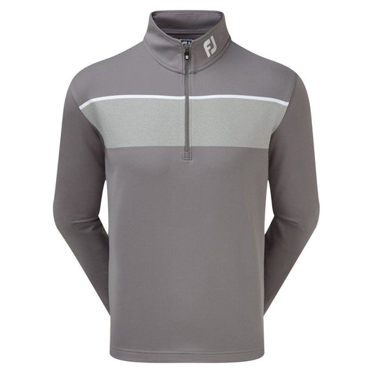 FootJoy Jersey Chest Stripe Chill-Out Pullover, Granite with Heather Grey, White