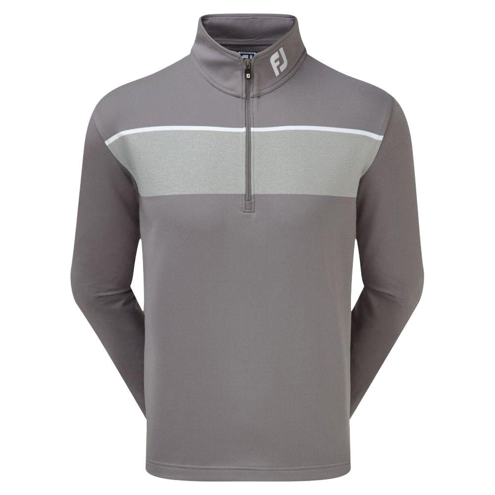 FootJoy Jersey Chest Stripe Chill-Out Pullover, Granite with Heather Grey, White