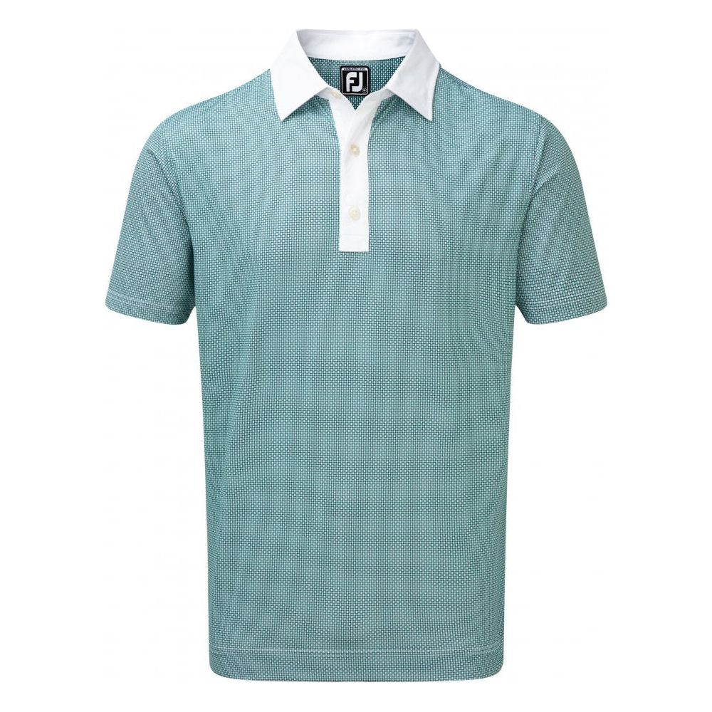 FootJoy Stretch Lisle Basketweave Print, Aqua, White with White Collar