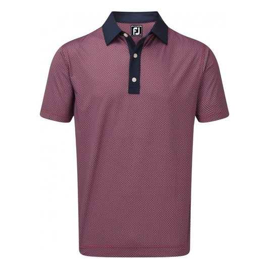 FootJoy Stretch Lisle Basketweave Print, Scarlet, Caribbean with Navy Collar