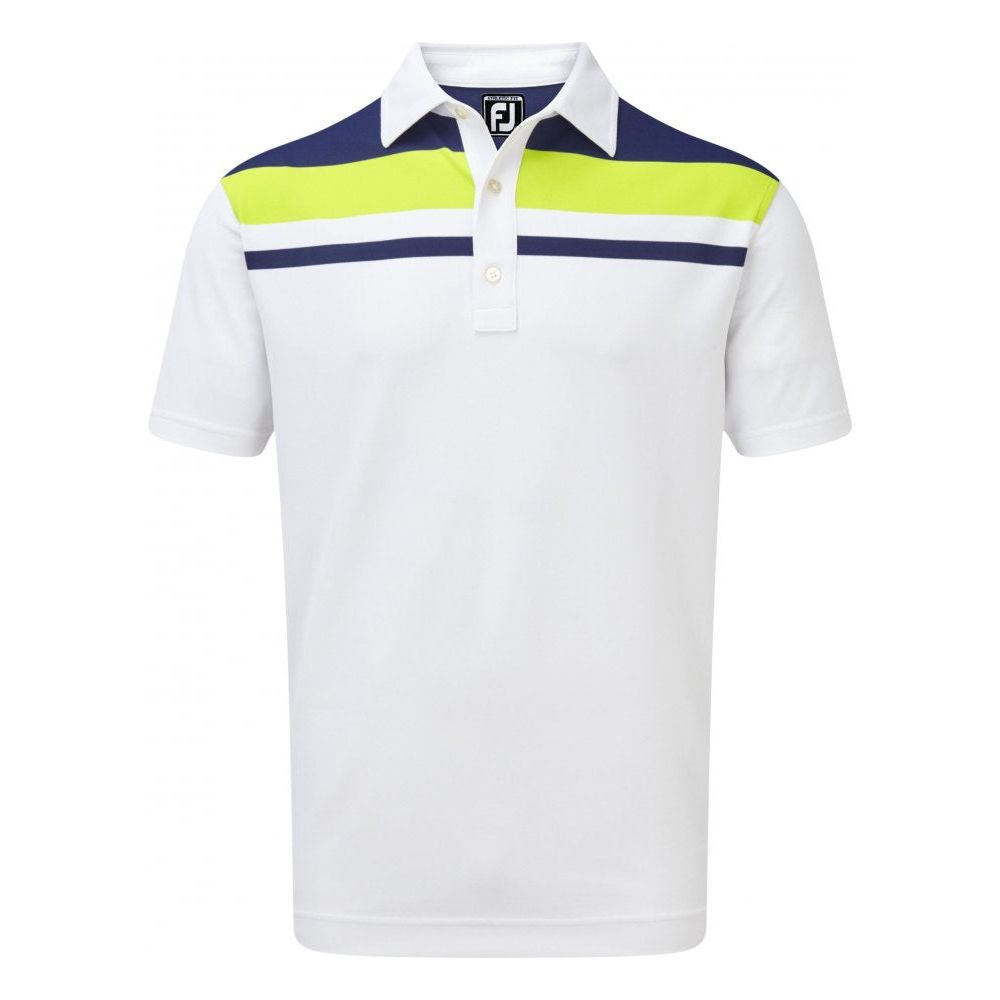 FootJoy Stretch Pique Colour Block Yoke, White with Twilight, Citrus