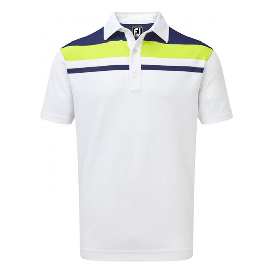 FootJoy Stretch Pique Colour Block Yoke, White with Twilight, Citrus