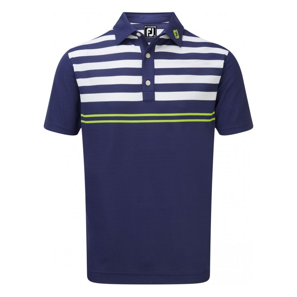 FootJoy Stretch Pique with Graphic Stripes, Twilight with White, Citrus