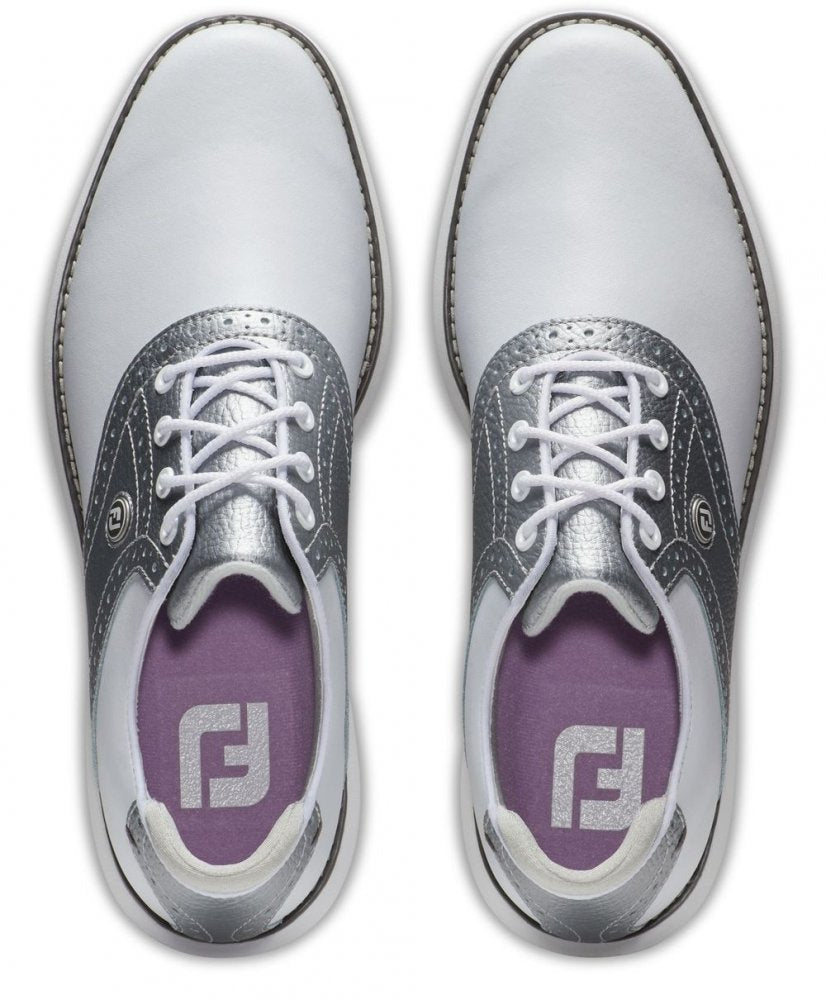 FootJoy Traditions Spikeless, White, Silver
