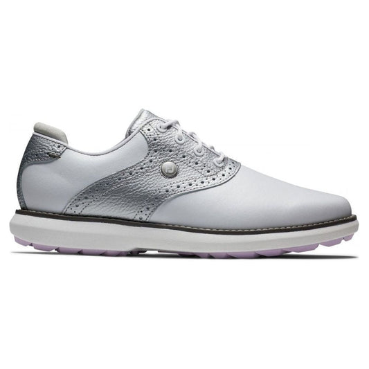 FootJoy Traditions Spikeless, White, Silver