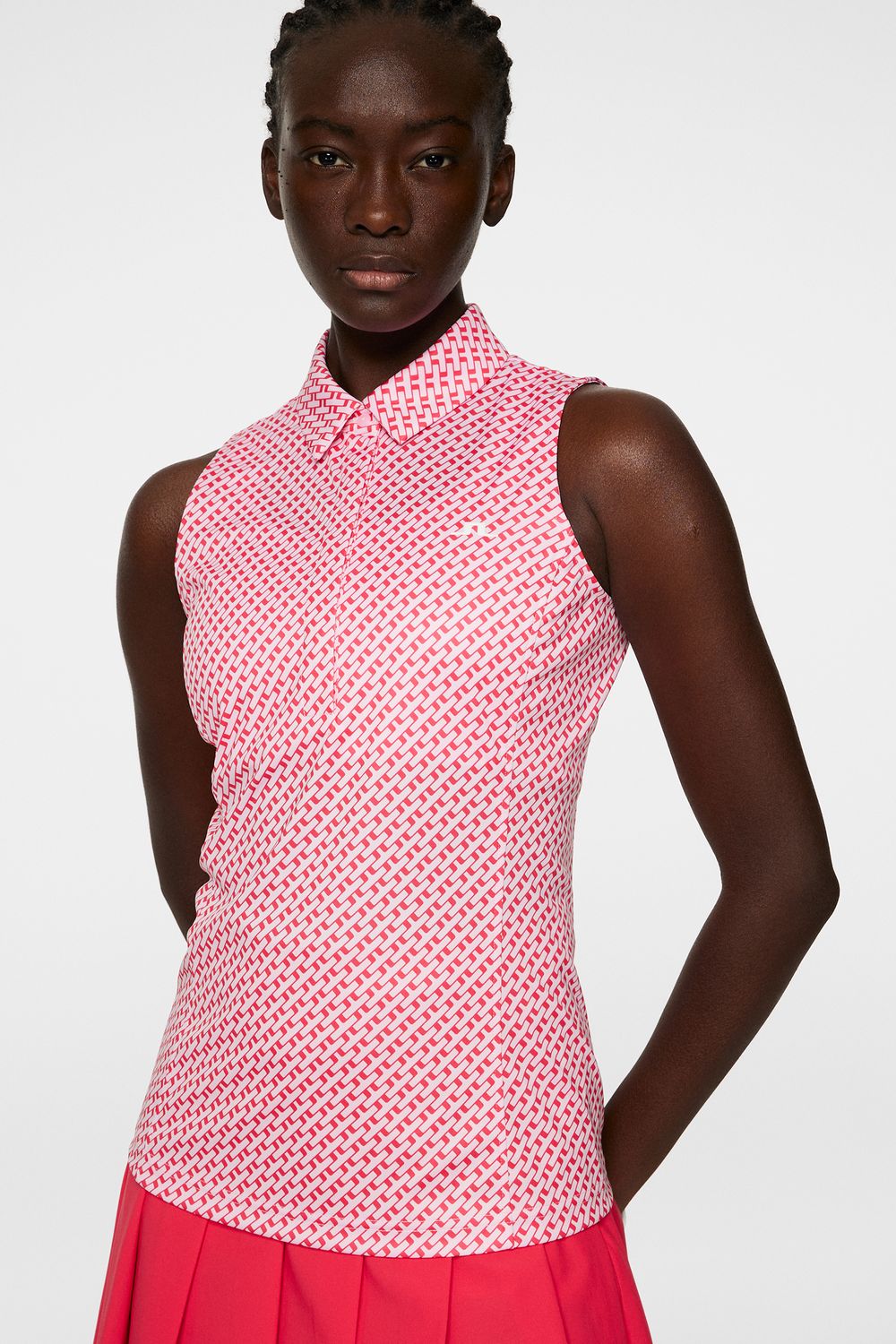 J.Lindeberg Dena Print Sleeveless Top, Tour Geo Pink, dámské golfové tričko
