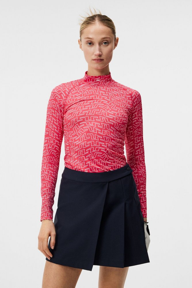 J.Lindeberg Asa Print Soft Compression Top Azalea outline bridge swirl J.Lindeberg