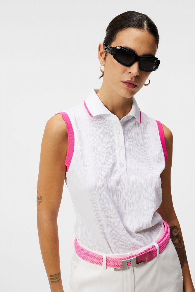 J.Lindeberg Lila Sleeveless Top, White, dámské golfové tričko J.Lindeberg