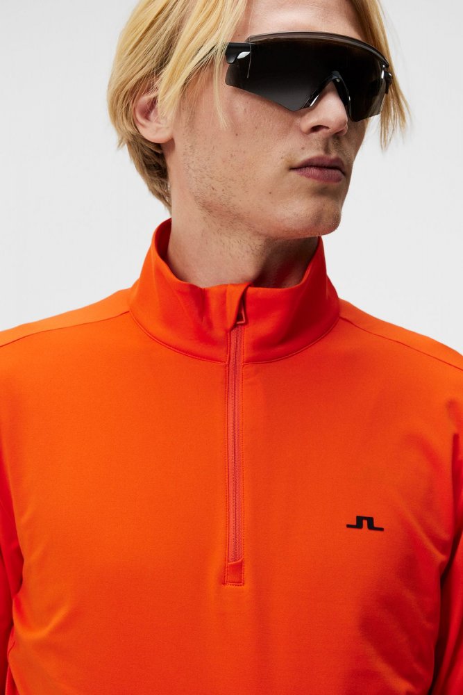 J.Lindeberg Luke Quarter Zip Mid Layer, Tangerine Tango, pánská golfová mikina