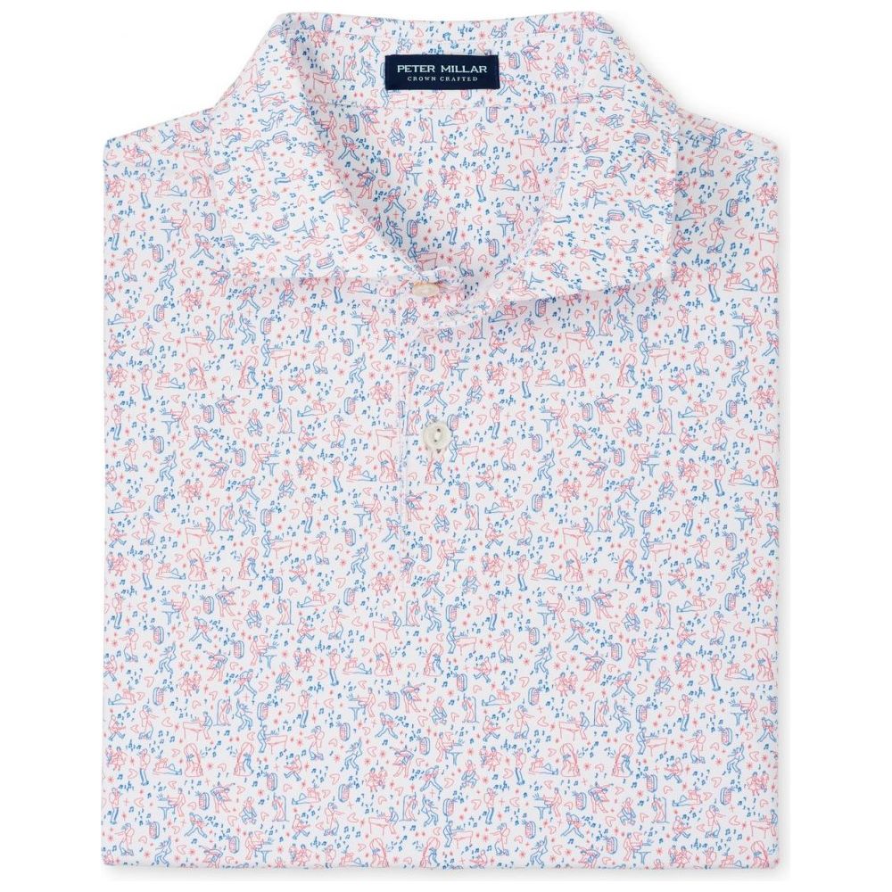 Peter Millar East Coast Swing Perf Polo, White, Red Pear