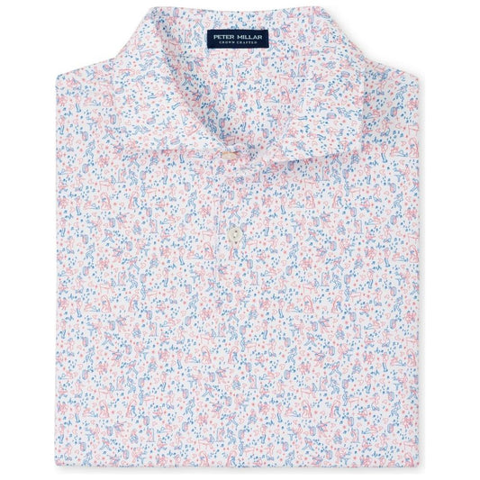 Peter Millar East Coast Swing Perf Polo, White, Red Pear