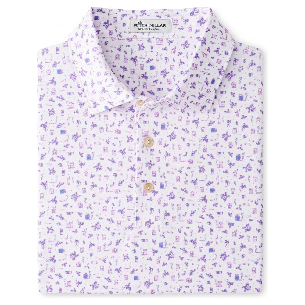 Peter Millar Gentry Printed Cigar Jersey Polo, White –