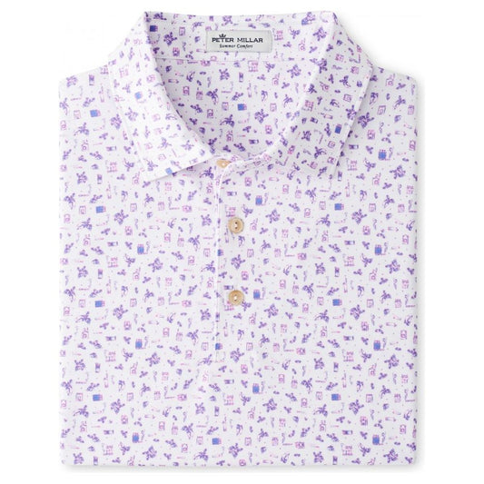 Peter Millar Gentry Printed Cigar Jersey Polo, White