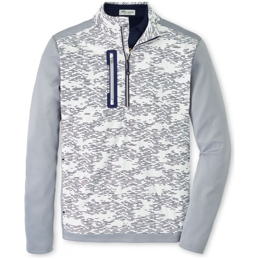 Peter Millar Weld Elite Hybrid Half-Zip, White, Gale Grey
