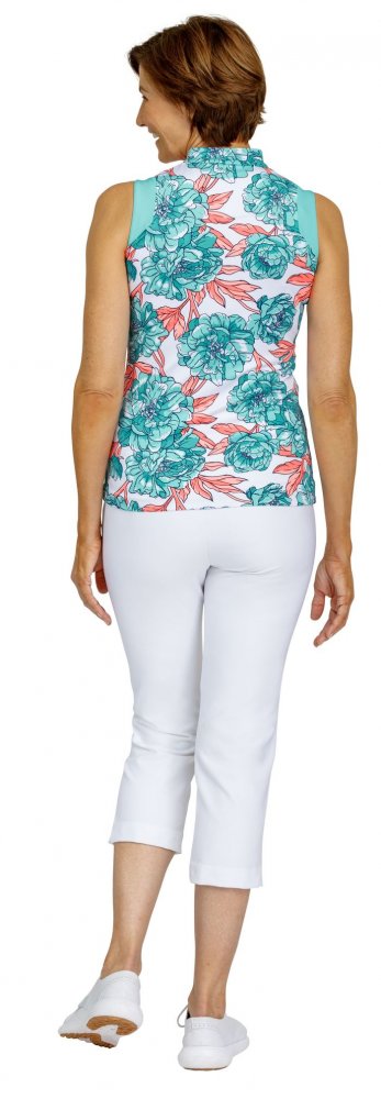 Tail Patti SL Golf Top V-Mock Should, Peony Blooms