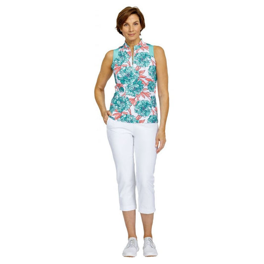 Tail Patti SL Golf Top V-Mock Should, Peony Blooms