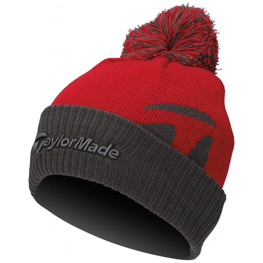 TaylorMade Mens Bobble Beanie, Red, zimní golfová čepice