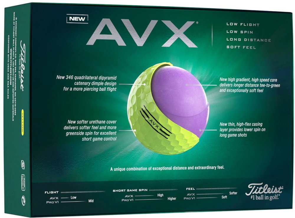 Titleist AVX 2024, žluté golfové míčky