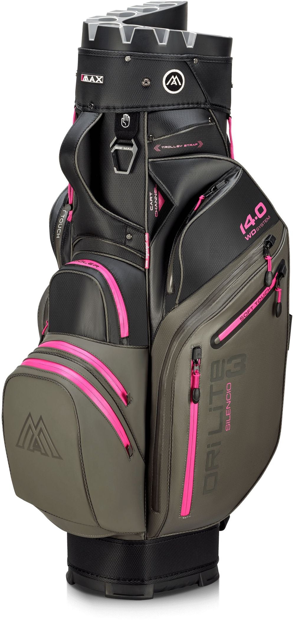 BigMax Dri Lite Silencio 3, Charcoal, Black, Fuchsia, tichý golfový bag na vozík