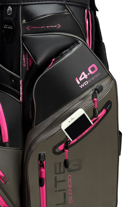 BigMax Dri Lite Silencio 3, Charcoal, Black, Fuchsia, tichý golfový bag na vozík