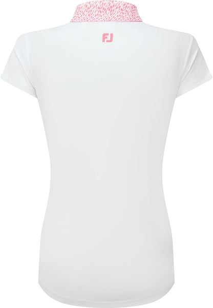 FootJoy Cap Sleeve Print Trim, White, Pink, dámské golfové tričko