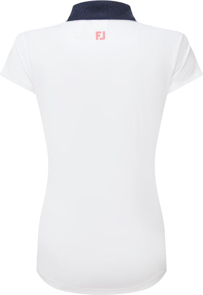 FootJoy Cap Sleeve Print Trim, White, Navy, dámské golfové tričko