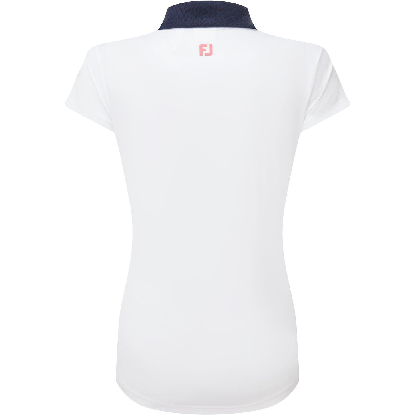 FootJoy Cap Sleeve Print Trim, White, Navy, dámské golfové tričko