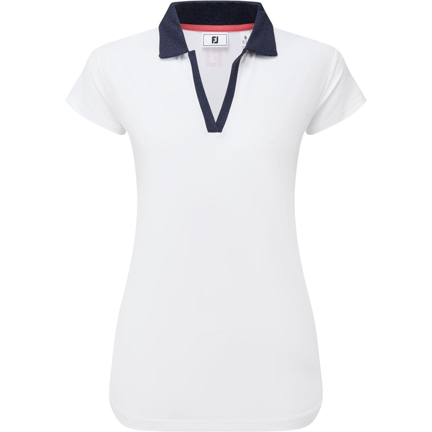FootJoy Cap Sleeve Print Trim, White, Navy, dámské golfové tričko