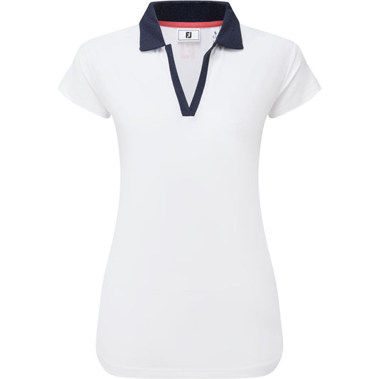 FootJoy Cap Sleeve Print Trim, White, Navy, dámské golfové tričko