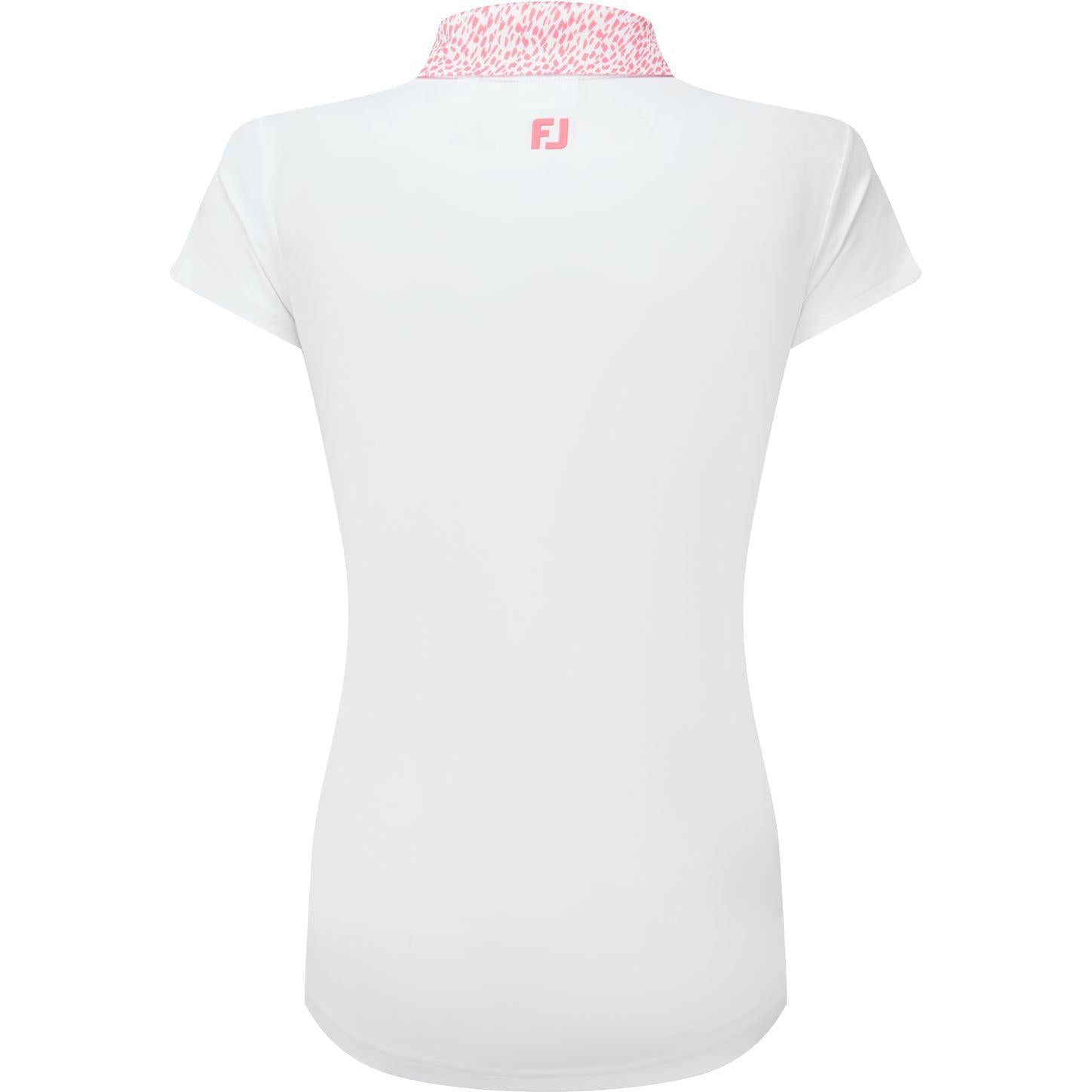 FootJoy Cap Sleeve Print Trim, White, Pink, dámské golfové tričko