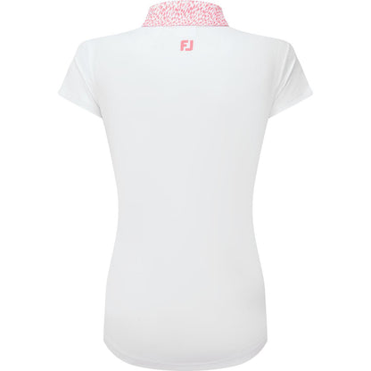 FootJoy Cap Sleeve Print Trim, White, Pink, dámské golfové tričko
