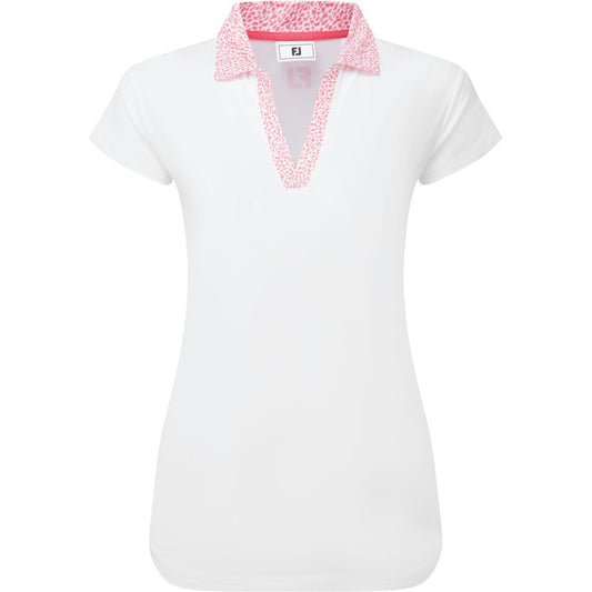 FootJoy Cap Sleeve Print Trim, White, Pink, dámské golfové tričko