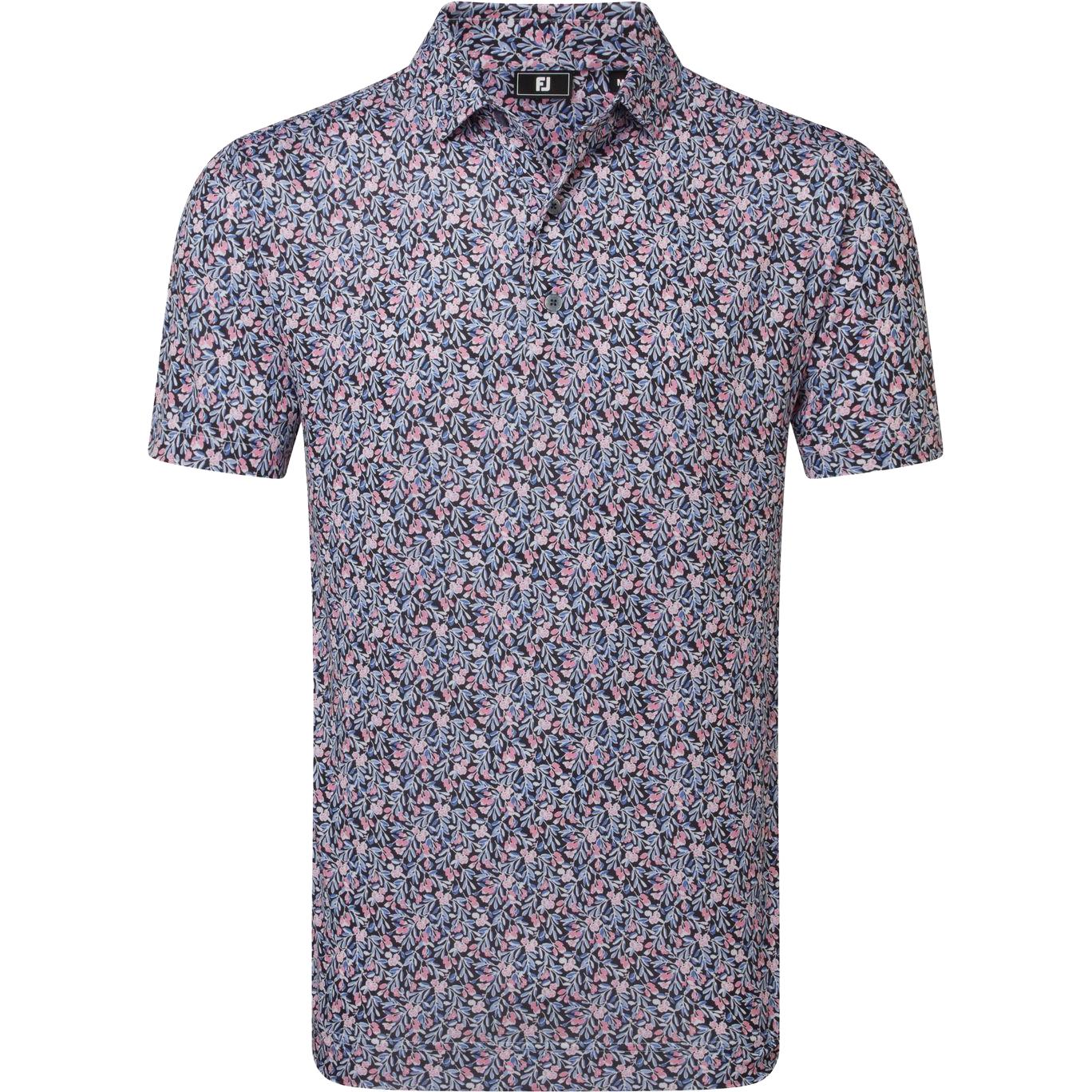 FootJoy Meadow Print Lisle, Black, Violet, pánské tričko na golf