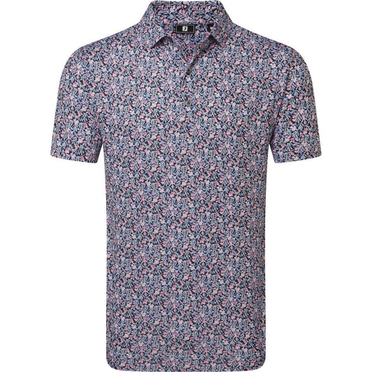 FootJoy Meadow Print Lisle, Black, Violet, pánské tričko na golf