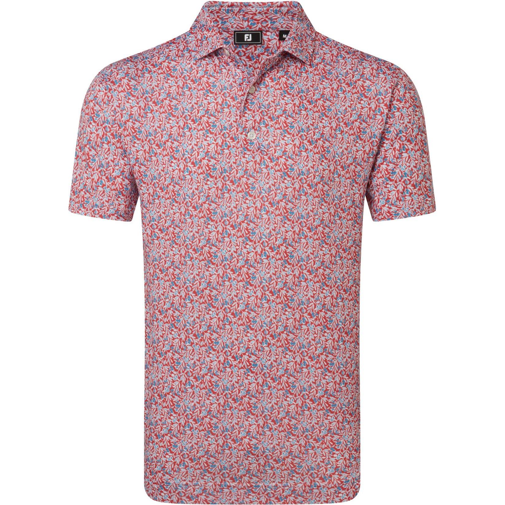 FootJoy Meadow Print Lisle, Nantucket Red, Chambray, pánské tričko na golf