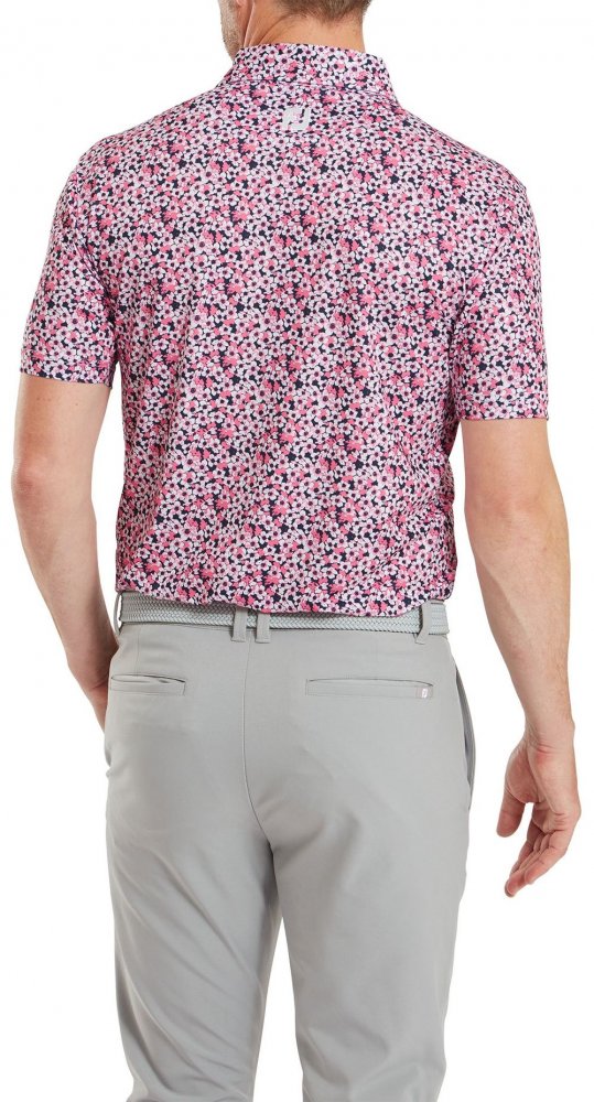 FootJoy Primrose Print Lisle, Coral Red, pánské golfové tričko