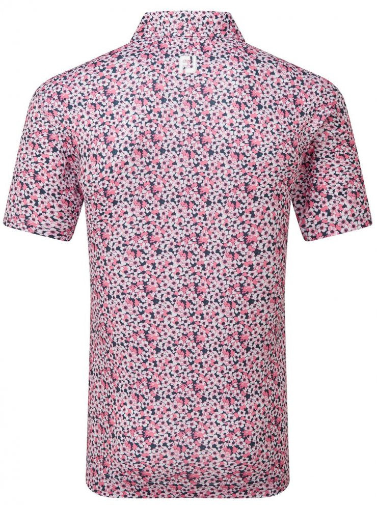 FootJoy Primrose Print Lisle, Coral Red, pánské golfové tričko