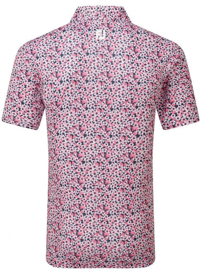 FootJoy Primrose Print Lisle, Coral Red, pánské golfové tričko