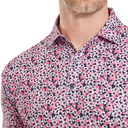 FootJoy Primrose Print Lisle, Coral Red, pánské golfové tričko