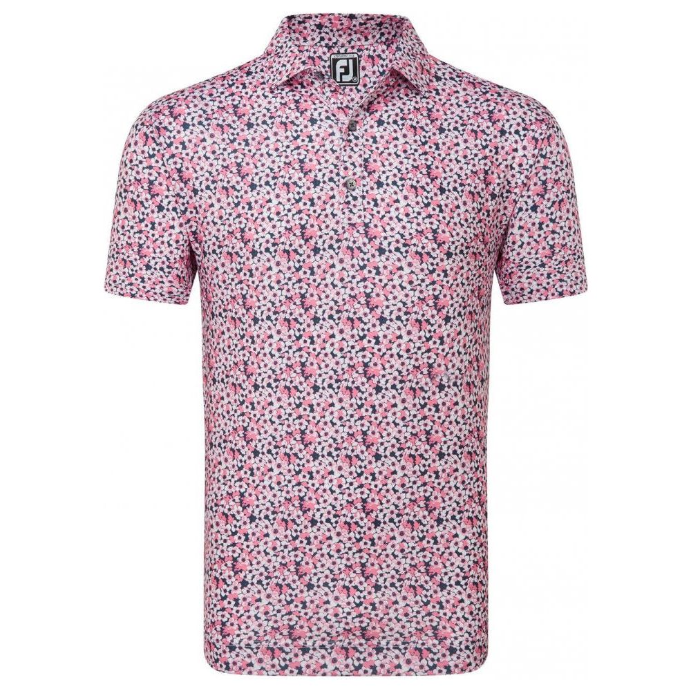 FootJoy Primrose Print Lisle, Coral Red, pánské golfové tričko