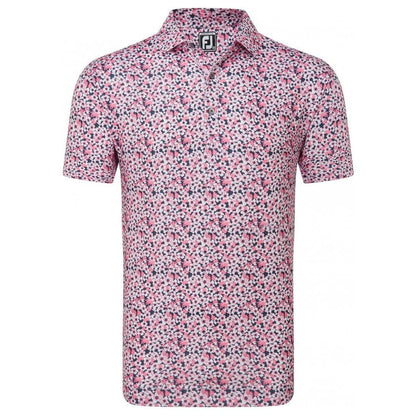 FootJoy Primrose Print Lisle, Coral Red, pánské golfové tričko